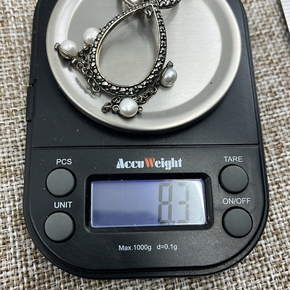 Vintage Suspicion Marcasite & Pearl Pendant 🌟 Sterling Elegance - Picture 12 of 14